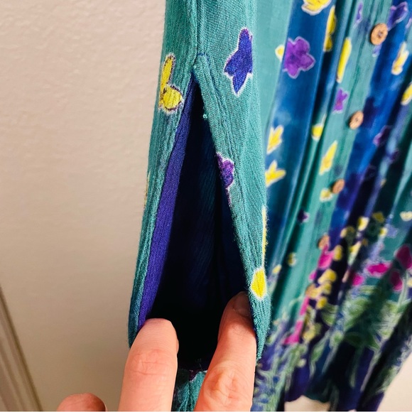 LA CERA Vintage Floral Butterfly Button Down Scoop Neck Rayon Dress Size Large - Picture 4 of 6